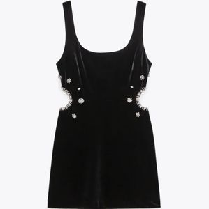 Zara Jewel Trim Cutout Velvet Mini Party Dress